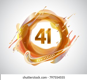 41st gold anniversary logo. abstract liquid color elements celebration background design