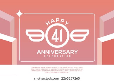 41st year anniversary design letter with wing sign concept template design on pink background abstract illustration