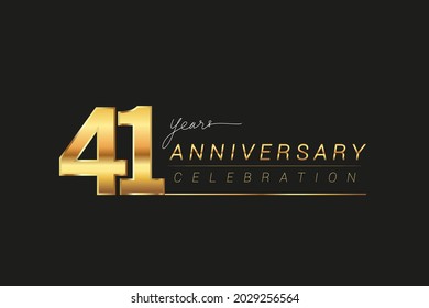 41st years anniversary celebration logotype. Anniversary logo with golden and silver color isolated on black background, vector design for celebration, invitation card, and greeting card.