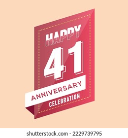 41st years anniversary logo template on brown background. celebrating whitenumbers with whiteribbon vector and confetti isolated design elements
