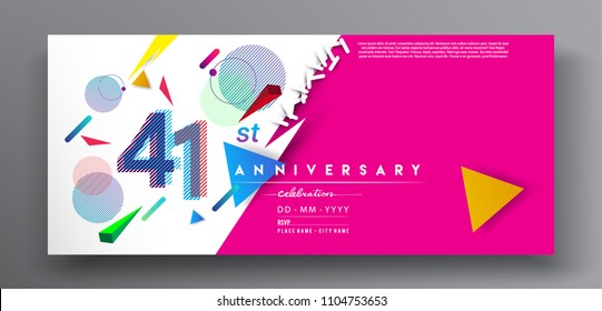 41st years anniversary logo, vector design birthday celebration with colorful geometric background and circles shape.