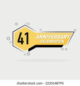 41st years anniversary logo, vector design with yellow geometric shape with gray background .