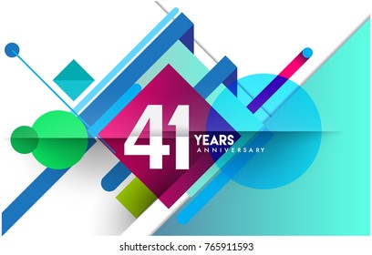 41st years anniversary logo, vector design birthday celebration with colorful geometric isolated on white background.
