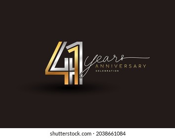 Logotipo de aniversario del 41° año con múltiples líneas de color plata y dorado aislados en fondo negro para la celebración del evento.