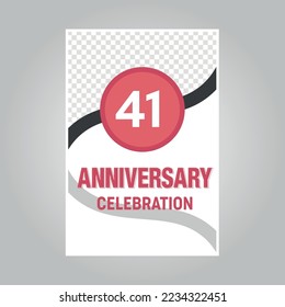 
Tarjeta de invitación vectorial de 41 años.Plantilla de invitación para imprimir sobre fondo gris
