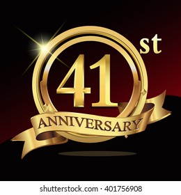 41st years golden anniversary logo celebration with ring and ribbon.