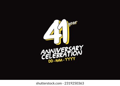 41th, 41 years, 41 year anniversary with white character with yellow shadow on black background-vector