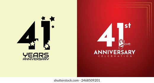 41th Anniversary celebration, 41 Anniversary celebration, Realistic 3d sign, stars, festive illustration, red background with Pink number 41 sparkling confetti, 41,42
