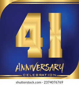 41th Anniversary celebration decoration. Golden number with  blue background. Vector illustration