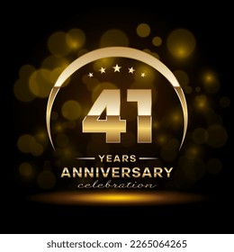 41th Anniversary Celebration. Logo design with golden ring and text for anniversary celebration event, invitation, wedding, greeting card, banner, poster, flyer, brochure. Logo Vector Template