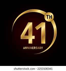 41° aniversario. Concepto de diseño del logo del aniversario con anillo de oro para celebración del aniversario, tarjeta de invitación, tarjeta de saludo, banner, afiche, volante, portada del libro. Plantilla de vectores de logotipos