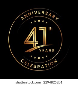 41th Anniversary. Anniversary logo design with gold color ring and text for anniversary celebration events. Logo Vector Template