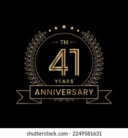 41th Anniversary logo design with laurel wreath for celebration event, invitation, banner, poster, flyer, greeting card. Line Art Design, Logo Vector Illustration