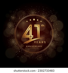 41th anniversary logo with gold double line style decorated with glitter and confetti Vector EPS 10