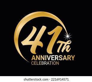 41th Anniversary ordinal number Counting vector art illustration in stunning font on gold color on black background