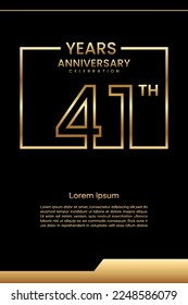 41th Anniversary template design with gold color for celebration event, invitation, banner, poster, flyer, greeting card, book cover. Vector Template