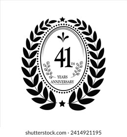 41th Years Anniversary celebration. Vector Template festive illustration black color with white background. Birthday or wedding party event decoration.