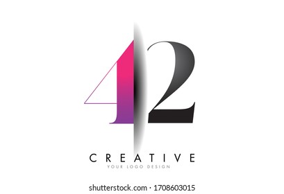 42 4 2 Grey and Pink Number Logo with Creative Shadow Cut Vector Illustration Design.