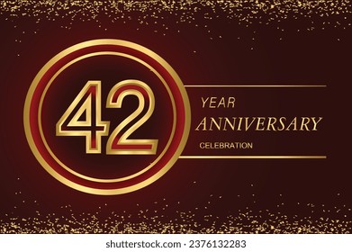 42 anniversary logo with confetti and golden ring. vector design for greeting card and invitation card.
