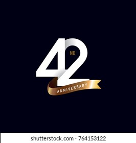 42 anniversary logo with gold ribbon. template design for web, game ,Creative poster, booklet, leaflet, flyer, magazine, invitation card
