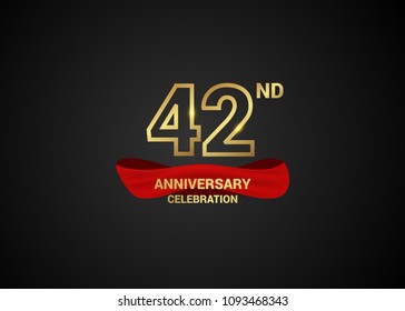 42 anniversary logotype design with line golden color and red isolated on dark background