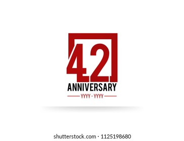 42 Anniversary logotype, simple red colored font number inside square isolated on white background