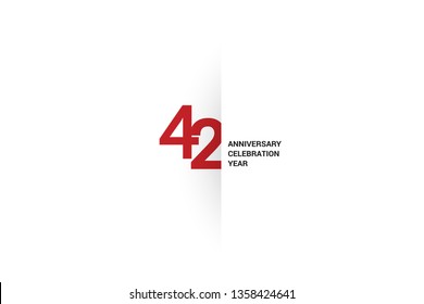 42 anniversary, minimalist logo. 42 jubilee, greeting card. Birthday invitation. 42 year sign. Red space vector illustration on white background - Vector