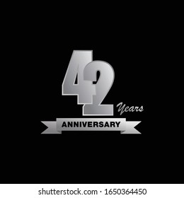 42 anniversary template design golden color with ribbon and ring memorial celebration event