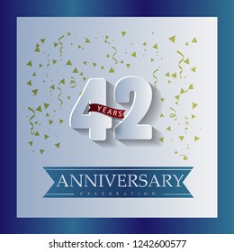 42 Anniversary template design white and blue color with a bright blue background