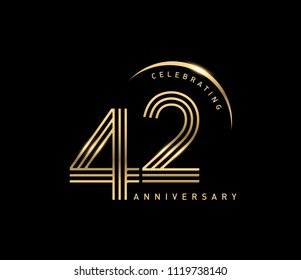 42 celebrating anniversary logo with golden ring isolated on black background, vector design for greeting card and invitation card.