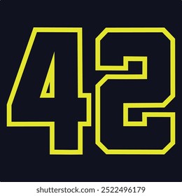 42 Classic Vintage Sport Jersey  Uniform numbers in black with a black outside contour line number on white background for American football, Baseball and Basketball or soccer for shirt