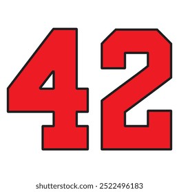 42 Classic Vintage Sport Jersey  Uniform numbers in black with a black outside contour line number on white background for American football, Baseball and Basketball or soccer for shirt