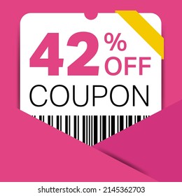 42% Coupon promotion sale for a website, internet ads, social media gift 42% off discount voucher. Big sale and super sale coupon discount. Price Tag Mega Coupon discount with vector illustration.