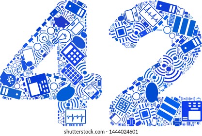 42 Digits Text collage done for bigdata purposes. Vector 42 digits text mosaics are composed from computer, calculator, connections, wi-fi, network symbols into abstract collage.