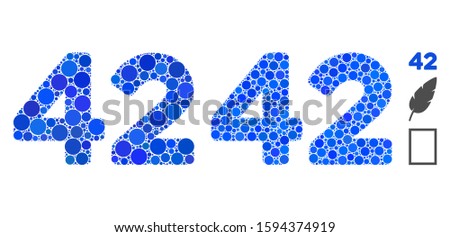 42 digits text mosaic of spheric dots in variable sizes and color hues, based on 42 digits text icon. Vector round dots are united into blue mosaic.