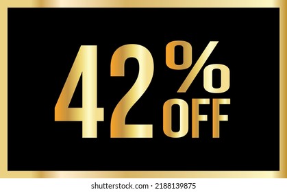 42% discount. Golden numbers with black background. Banner for shopping, print, web, sale illustration