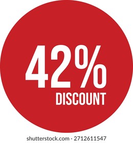 42% de descuento icono Vector rojo círculo con texto blanco