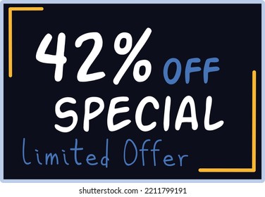 42% Discount Limited Special Offer vector art illustration in purple background color and fantastic font with attractive color combination