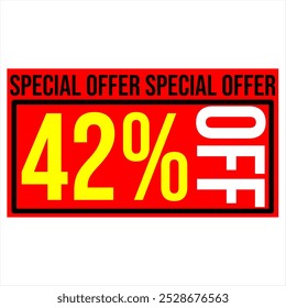 42% discount tag, red and yellow rectangular shape, perfect for commerce, marketing promotions and retail sales