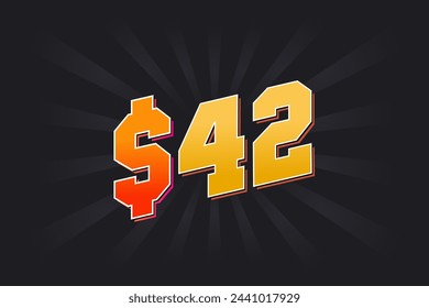 42 Dollar American Money vector text symbol. $42 USD United States Dollar stock vector