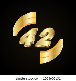 42 Golden numbers. vector 3d realistic metal characters. Decorative elements for banner, cover, birthday or anniversary party, etc.