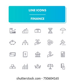 42. Line icons set. Finance pack. Vector illustration with money for banking, investment  and transactions