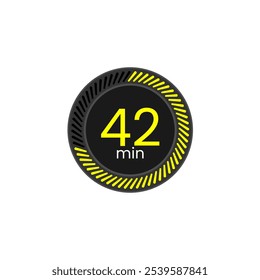 42 min timer icon. Chronometer vector illustration. Black and Yellow. Forty two minutes.