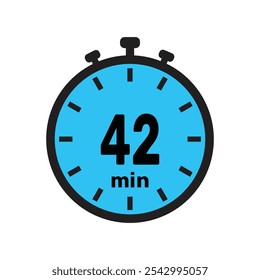 42 minute Timer, clock, stopwatch isolated icons. Countdown timer symbol. Minute timer, Time measure, Chronometer, Alarm.