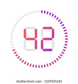 The 42 minutes, stopwatch vector icon, digital timer. Vector digital count down circle board with circle time pie diagram. Watch outline style design, designed for web and app.