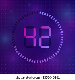 The 42 minutes, stopwatch vector icon, digital timer. Vector digital count down circle board with circle time pie diagram. Watch outline style design, designed for web and app.