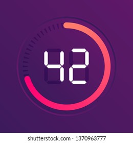 The 42 minutes, stopwatch vector icon, digital timer. Vector digital count down circle board with circle time pie diagram. Watch outline style design, designed for web and app.