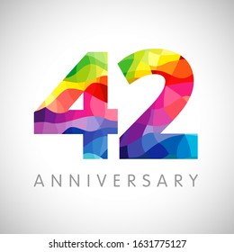 42 nd anniversary numbers. 42 years old logotype. Bright congrats. Isolated abstract graphic web design template. Creative 2, 4 3D digits. Up to 42% percent off discount idea. Congratulation concept.