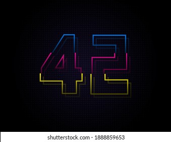 42 number colorful outline stroke font. Trendy, dynamic creative style design. Vivid vector font for logo, brand label, design elements, nightlife, application etc
