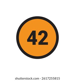 42 Number icon vector Orange Circle with Black design